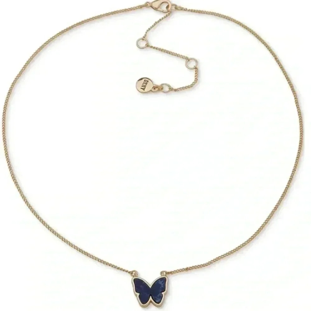 DNK Gold-Tone Stone Butterfly Pendant Necklace, 16" + 3" extender